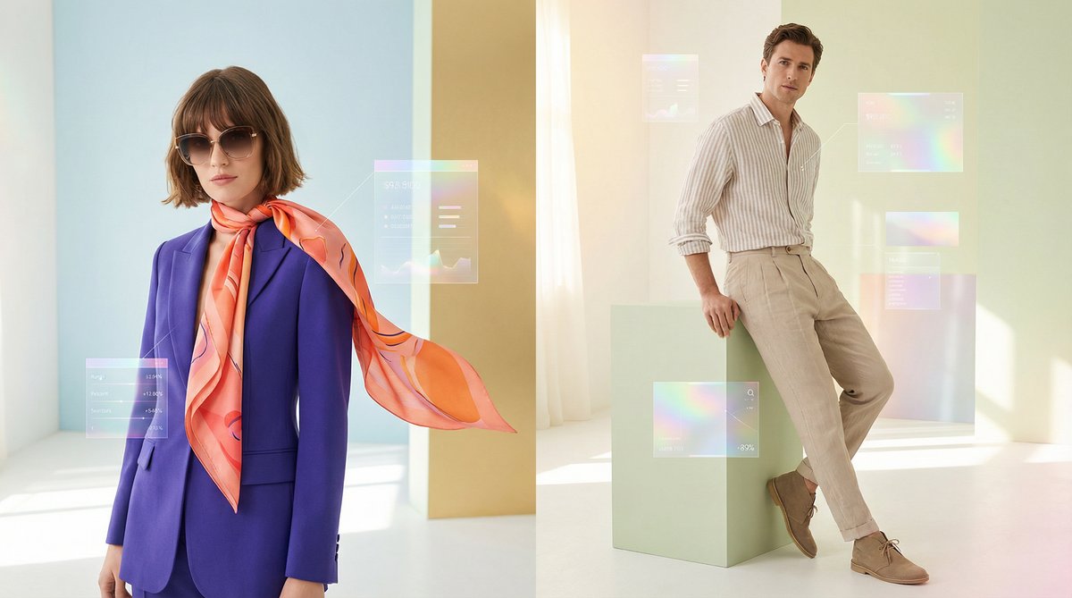 A vibrant fashion mood board showcasing Spring 2026 trends for men and women, highlighting how AI solves common wardrobe frustrations.